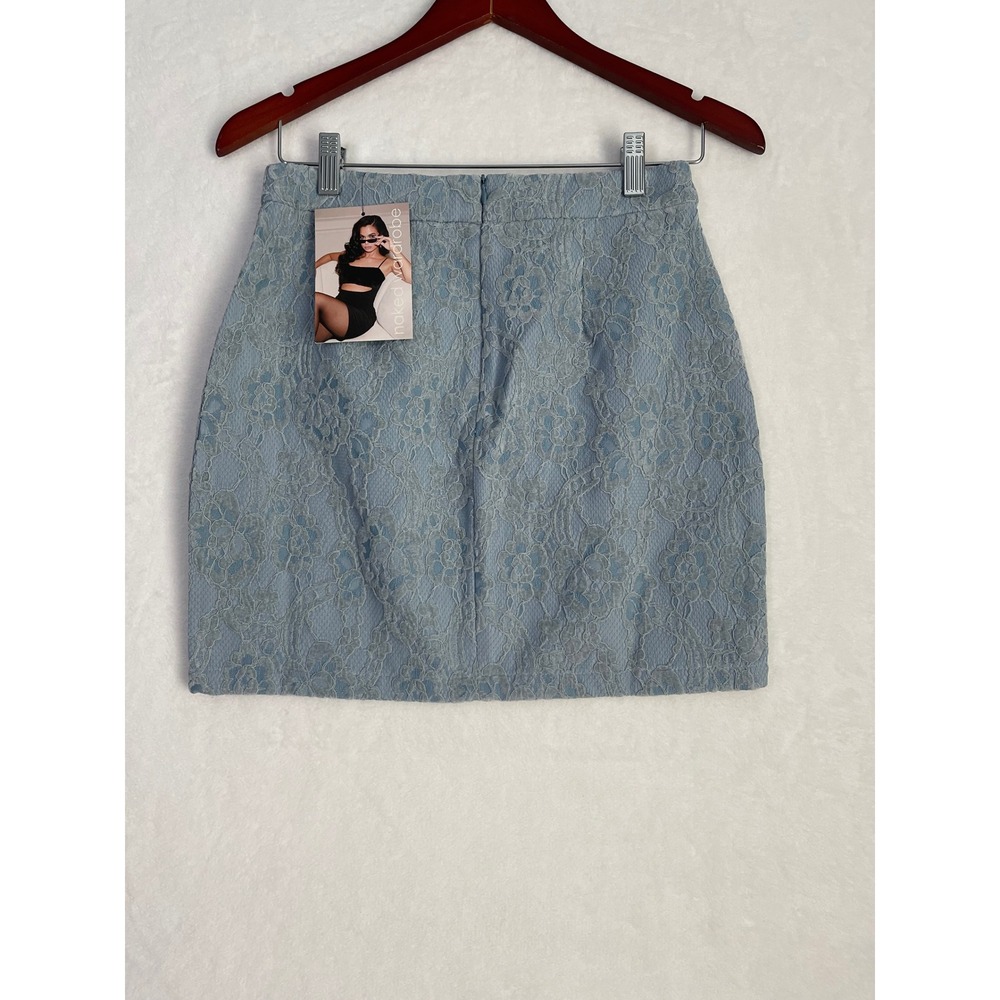 Naked Wardrobe Blue Floral Lace Mini Skirt Small NWT Coquette Boho - Picture 5 of 7